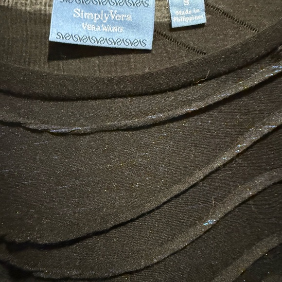 Simply Vera Vera Wang Textured Black Long Sleeve Top with Metallic Blue thread - Picture 2 of 7